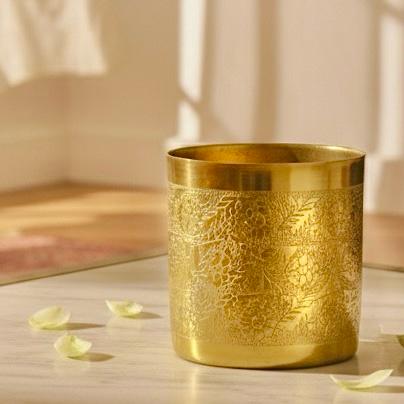 Premium Gold-Plated Floral Etched Metal Planter (Only Pot)