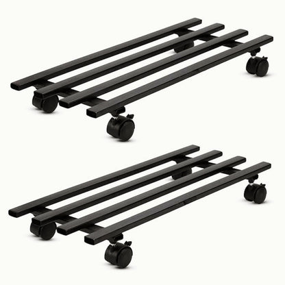 Heavy Duty Plant Stand with Wheels | Wheel Pot Trolley for Balcony, Indoor & Outdoor | Rust-Proof Metal Gamla Stand (Black) Pack of 2