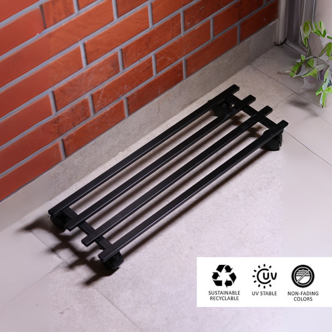 Heavy Duty Plant Stand with Wheels | Wheel Pot Trolley for Balcony, Indoor & Outdoor | Rust-Proof Metal Gamla Stand (Black) Pack of 2