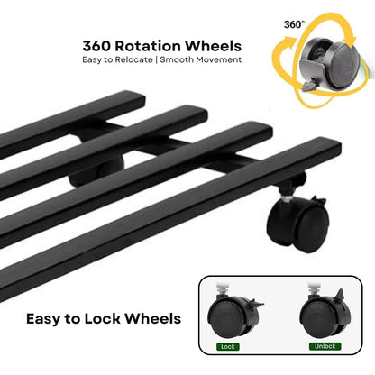 Heavy Duty Plant Stand with Wheels | Wheel Pot Trolley for Balcony, Indoor & Outdoor | Rust-Proof Metal Gamla Stand (Black) Pack of 2