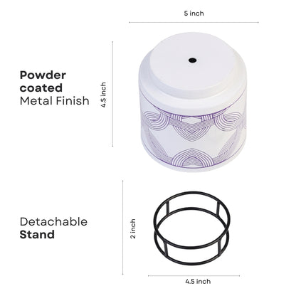 Metal Pot White with Round Stand Leaf Design for Indoor Outdoor Use, Rust-Free & Powder Coated - Pot Size: 13 x 13 cm