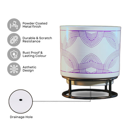 Metal Pot White with Round Stand Leaf Design for Indoor Outdoor Use, Rust-Free & Powder Coated - Pot Size: 13 x 13 cm