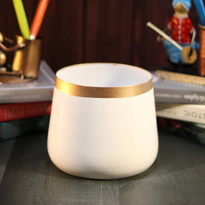 Pearl White and Gold Powder Coated Metal Pot- 5 inches (Only Pot)