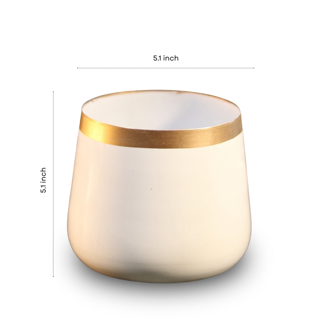 Pearl White and Gold Powder Coated Metal Pot- 5 inches (Only Pot)