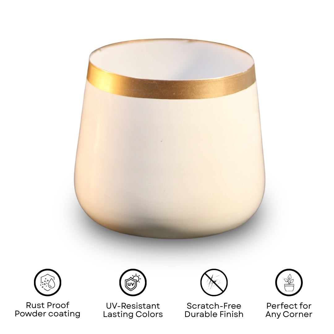 Pearl White and Gold Powder Coated Metal Pot- 5 inches (Only Pot)