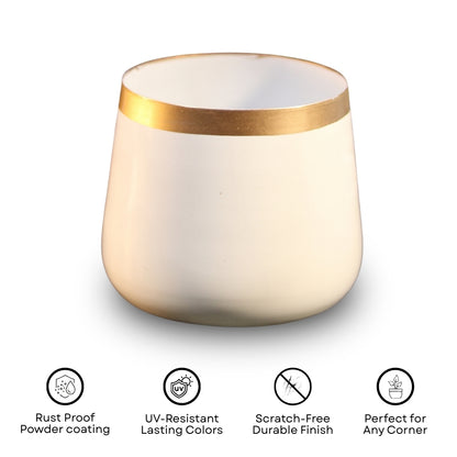Pearl White and Gold Powder Coated Metal Pot- 5 inches (Only Pot)