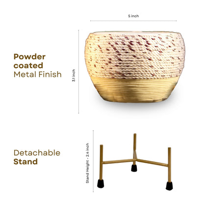 Beige Thread Woven Metal Pot with stand- 5.9 inches (Only Pot)